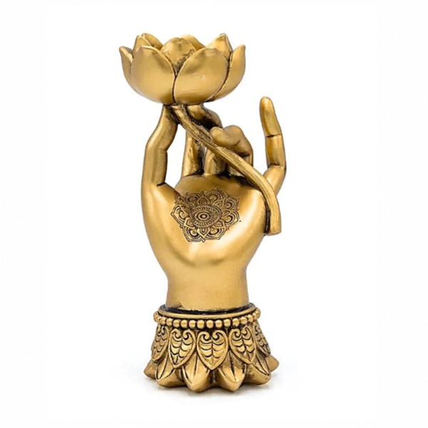 Theelichthouder Varada Mudra met Lotus goudkleurig