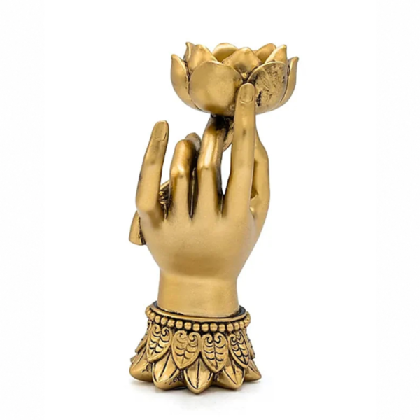 Theelichthouder Varada Mudra met Lotus goudkleurig